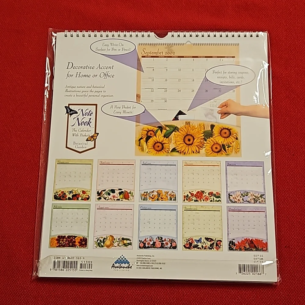 Botanical Garden Notebook 2002 hanging calendar with pockets NIP Vintage floral